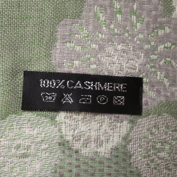 100% cashmere silk scarf Green floral pattern - Picture 3 of 3
